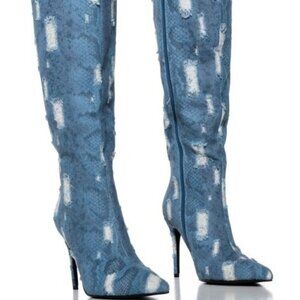 AZALEA WANG " HIDDEN CONCEPTS " SNAKESKIN BOOT IN BLUE(BRAND NEW !!!!!!!!!!!